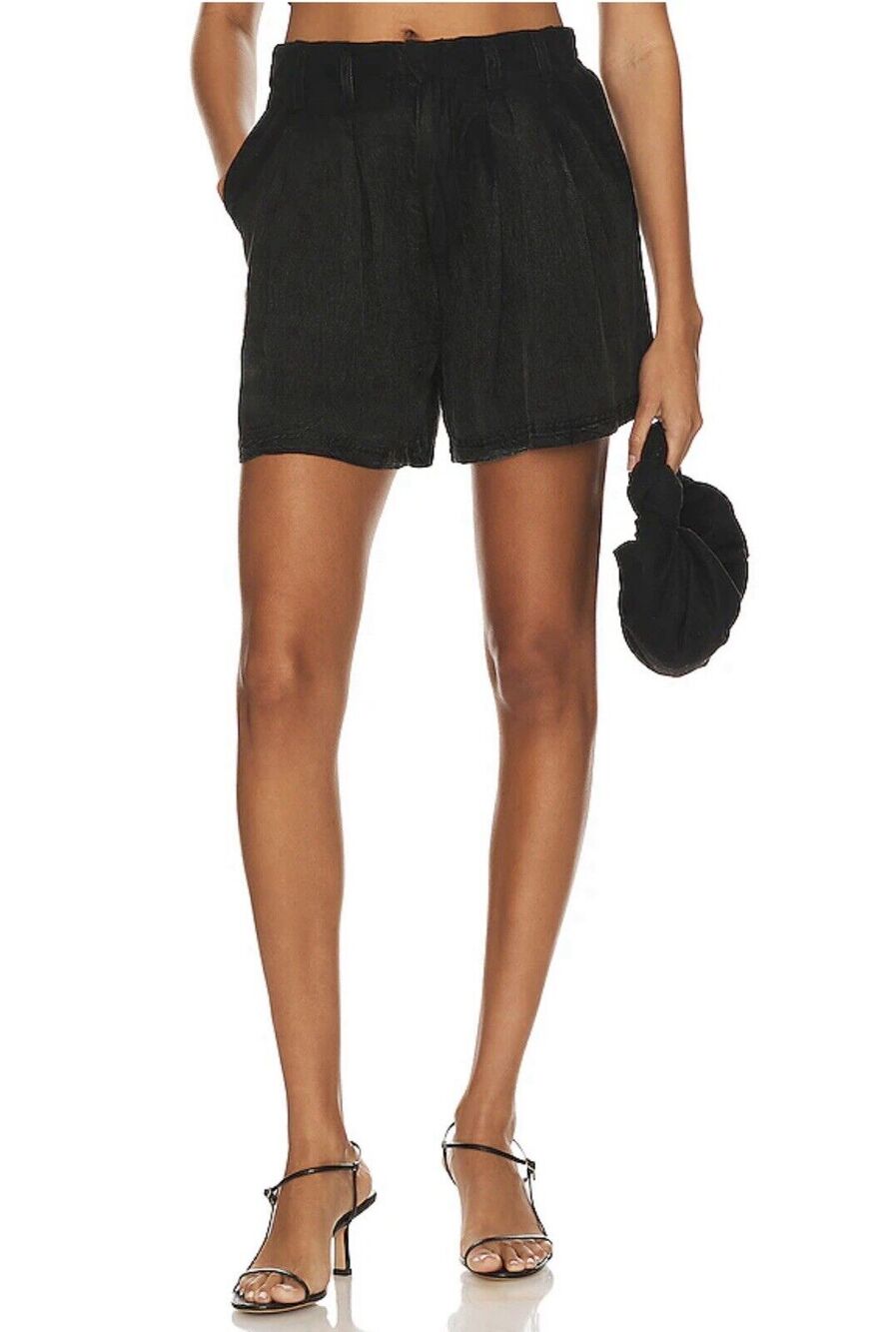 Free People Womens Black Calla Pleated Hi Rise Slash Pockets Trouser Shorts 6